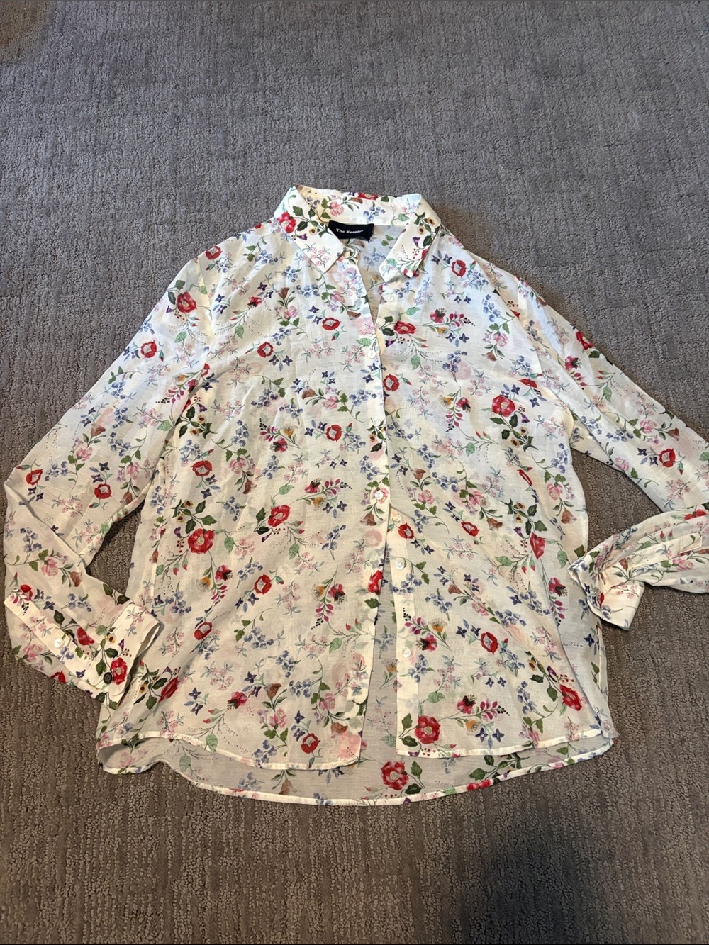 The Kooples Gauzy Floral Button-Up Shirt in White with Red, Pink & Blue Blooms